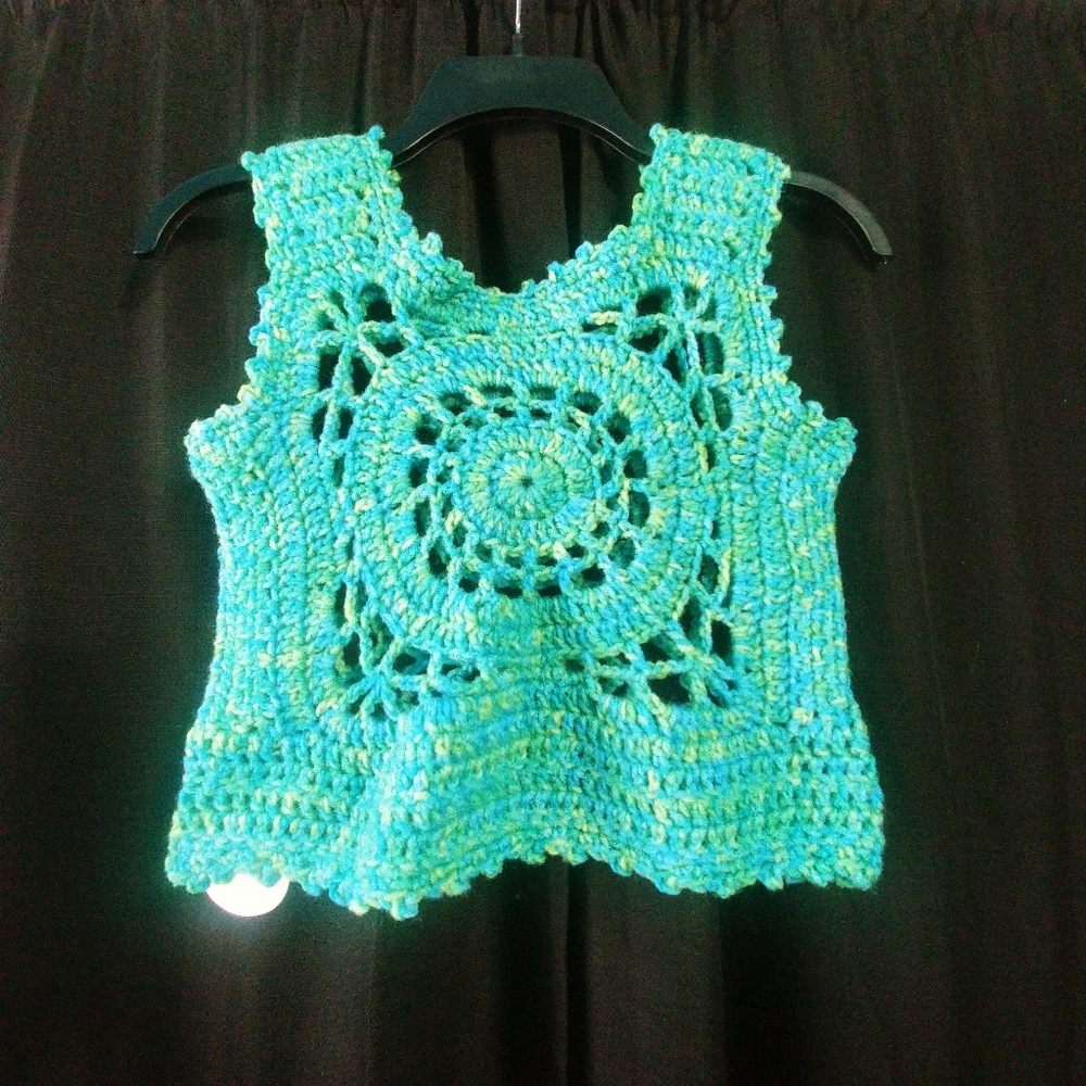 Tye-Dye Rib Tickler Hand Crafter Crochet Vest